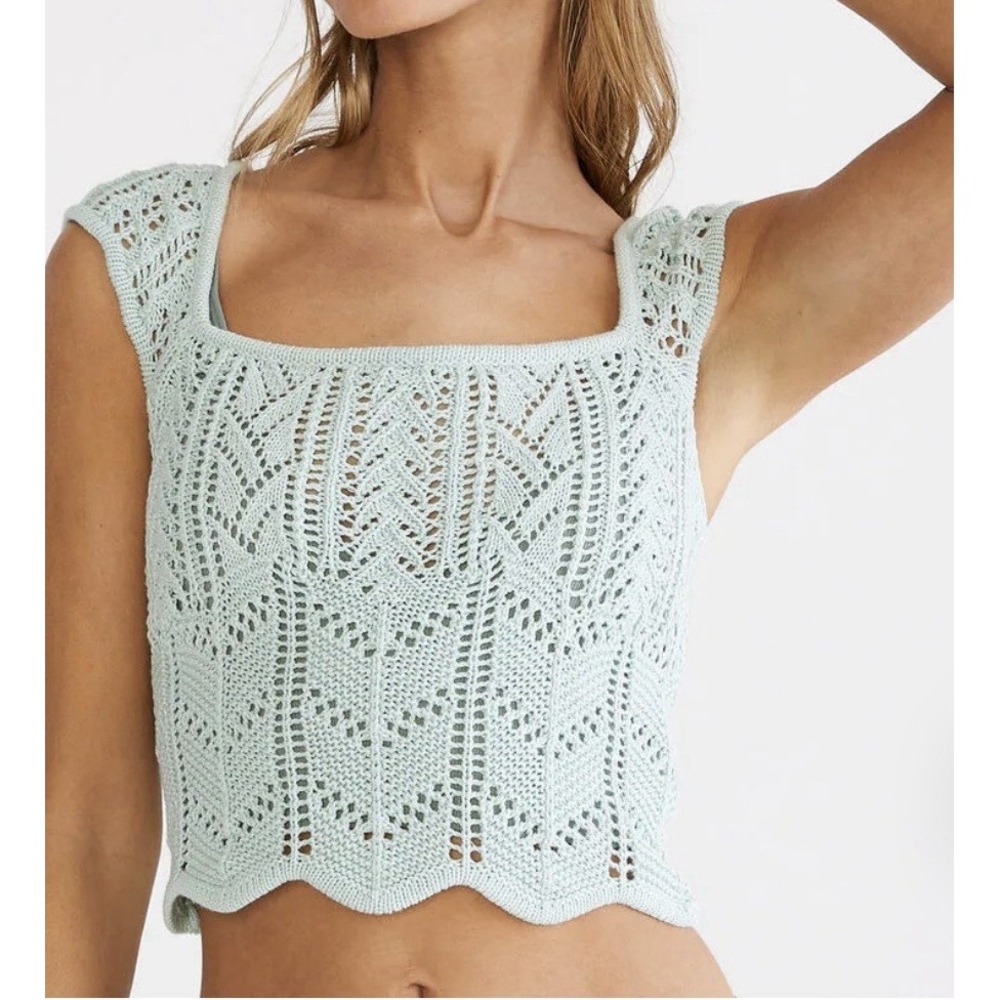 Aéropostale Crocheted Square-Neck Crop Top Light Blue "Spirit Blue" Color Sz XL - Picture 2 of 8